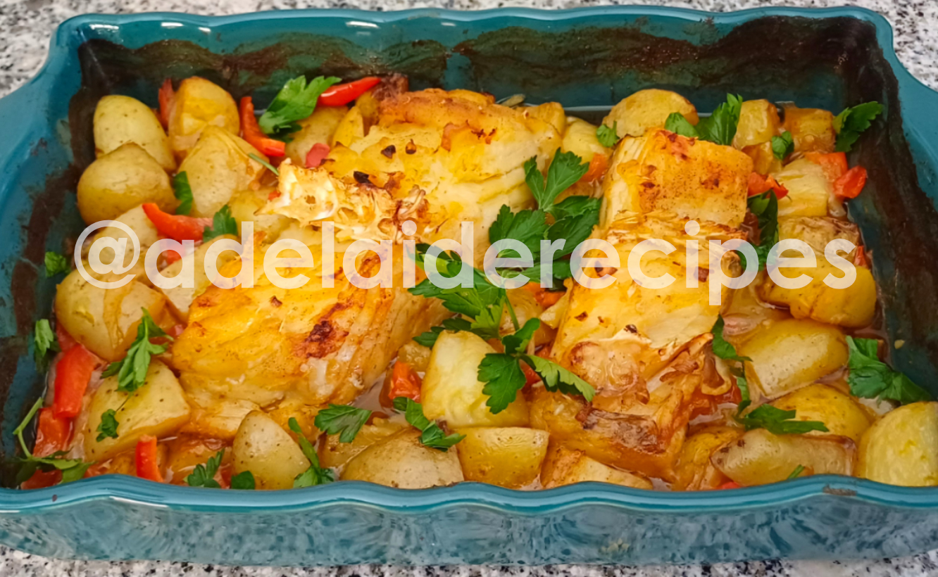 Baked Cod with Potatoes and Peppers