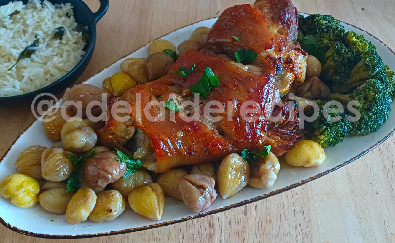 Roast Ham with Chestnuts and Broccoli